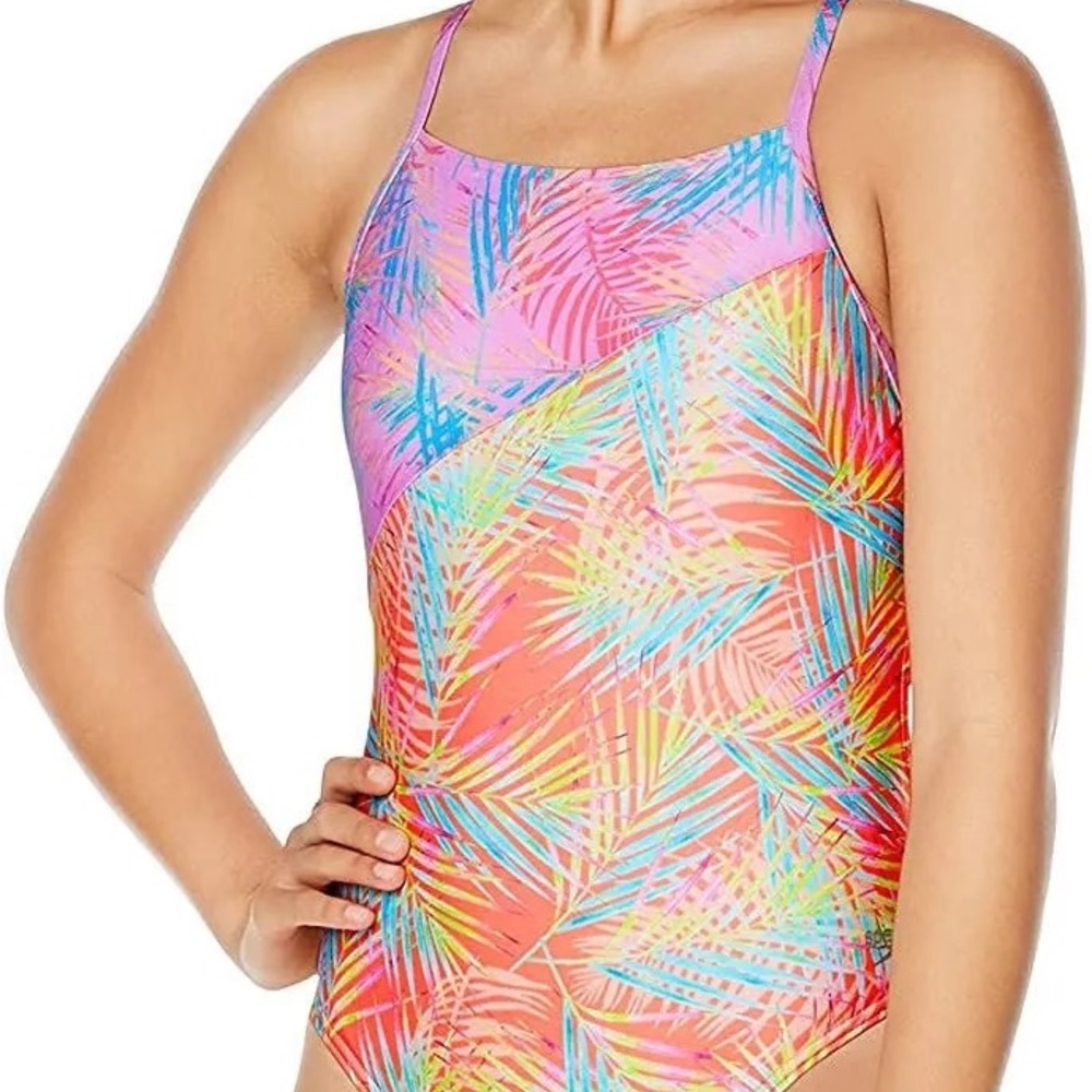 Speedo Womens Swimsuit One Piece Endurance Turnz Tie Back Printed Throwing Shade